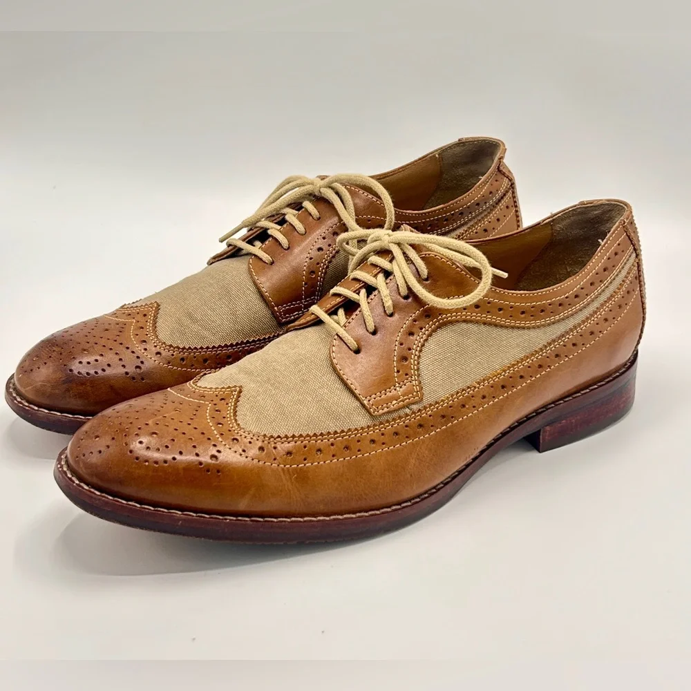 Johnston & Murphy Canvas & Leather Wingtip Oxfords, Men’s 10.5, good condition